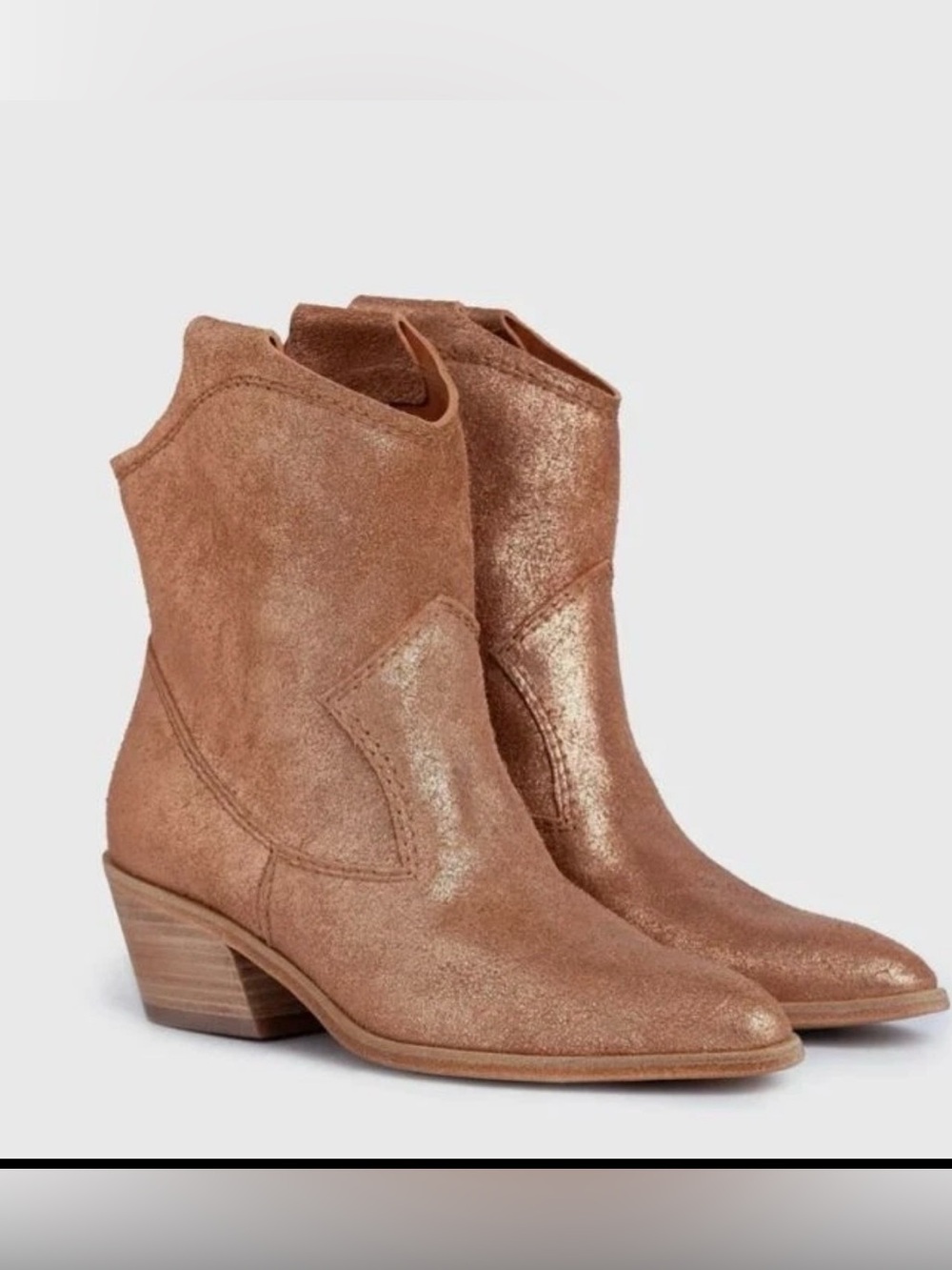 Pedro Garcia Arkansas Western Metallic Glitter Tan Leather Western Ankle Boots